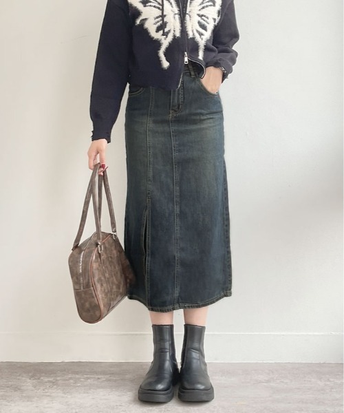 kirakiraShop(キラキラショップ)の「スリット ロング デニム スカート(デニムスカート・レディース・ダークブルー・S/M/L)」の12枚目の写真