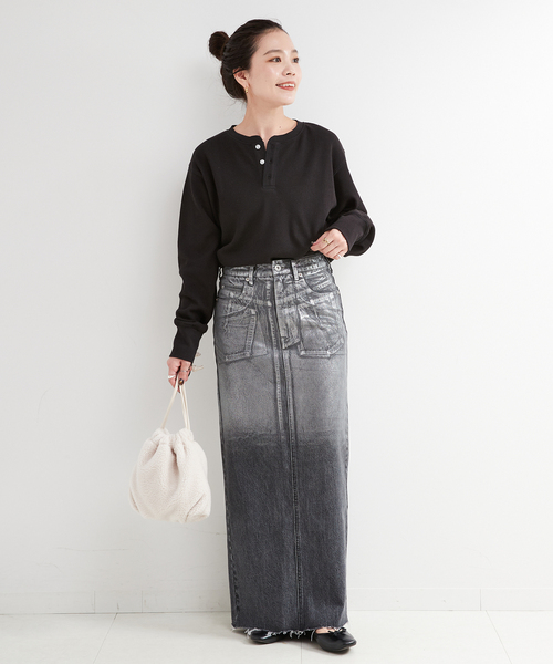 B.C STOCK（ベーセーストック）の「ワッフルプルオーバー（Tシャツ/カットソー・レディース・チャコールグレー/ブラック/ホワイト・FREE）」の4枚目の写真