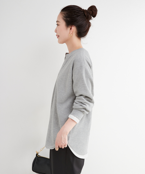 B.C STOCK（ベーセーストック）の「ワッフルプルオーバー（Tシャツ/カットソー・レディース・チャコールグレー/ブラック/ホワイト・FREE）」の16枚目の写真