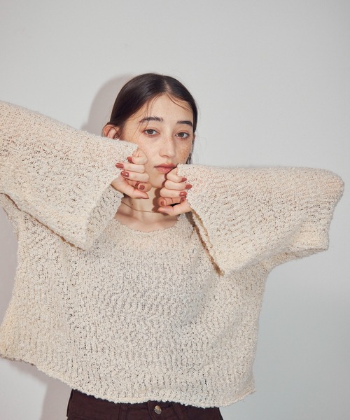 MOCOA'S（モコアズ）の「ワイドカフスオーバーニット（ニット/セーター・レディース・ピンク/グレー/ナチュラル・FREE）」の21枚目の写真
