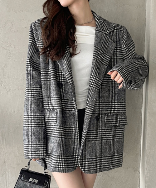 セール】柔らかタッチ チェック テーラードジャケット 軽アウター
