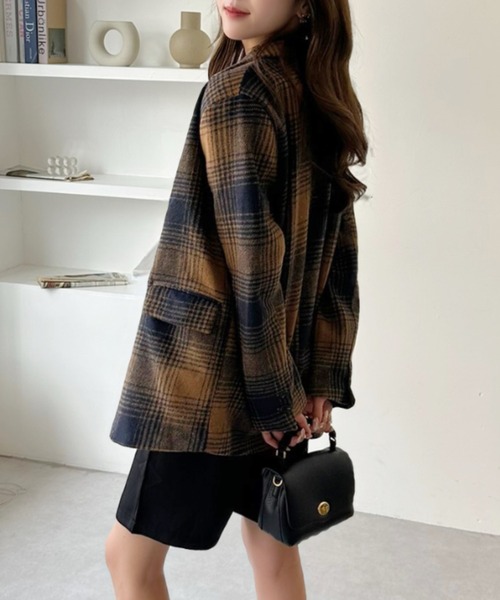 セール】柔らかタッチ チェック テーラードジャケット 軽アウター