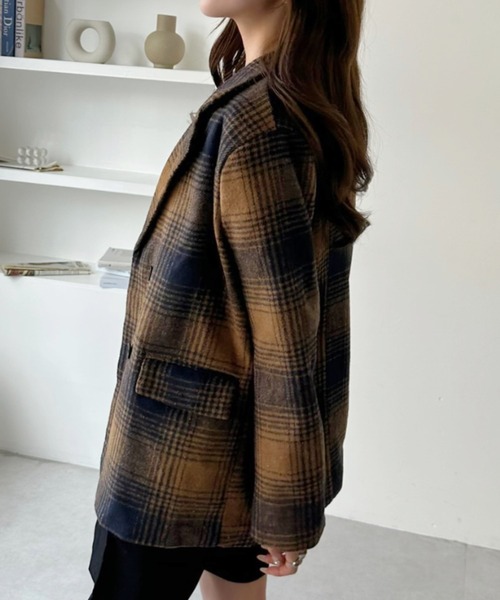 Ada.（エイダ）の「柔らかタッチ チェック テーラードジャケット 軽