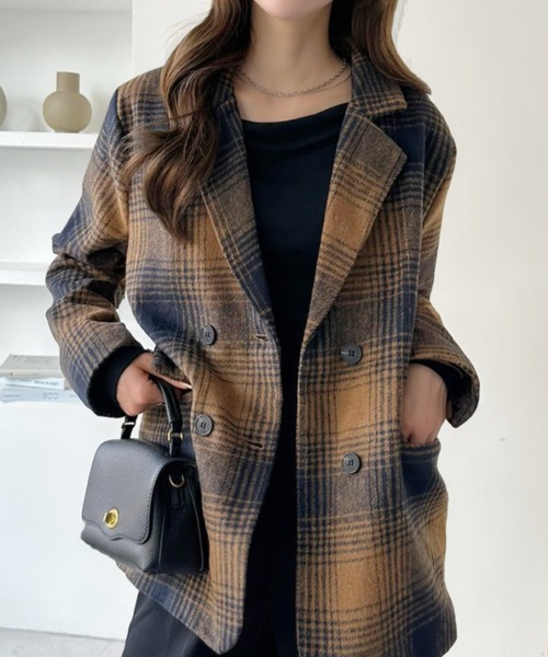 Ada.（エイダ）の「柔らかタッチ チェック テーラードジャケット 軽