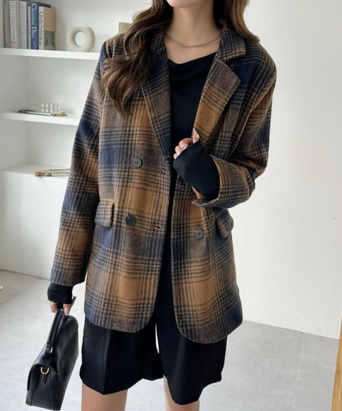 Ada.（エイダ）の「柔らかタッチ チェック テーラードジャケット 軽