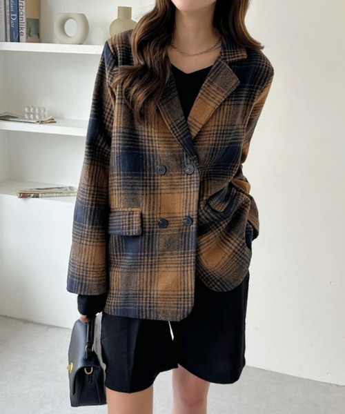 Ada.（エイダ）の「柔らかタッチ チェック テーラードジャケット 軽