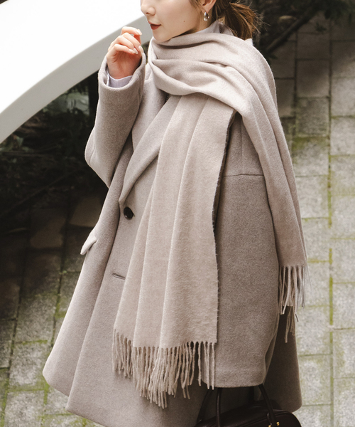 Noble（ノーブル）の「《追加5》ORIGINALカシミヤストール（マフラー・レディース・ホワイト系その他/ピンク/ベージュ/ライトグレー・FREE）」の3枚目の写真
