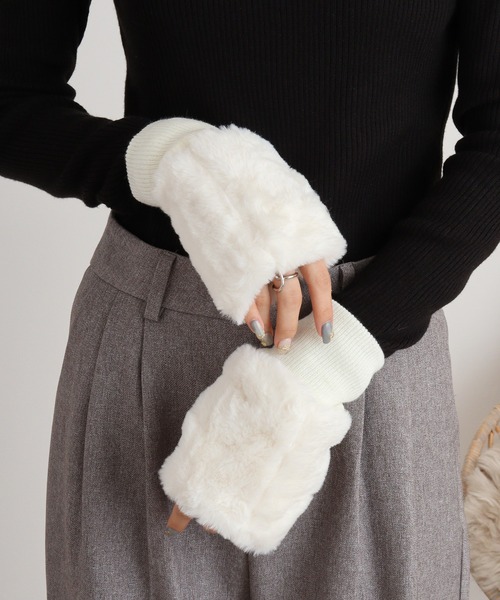 ラビットファー手袋 DENTS】レディース ラビットファー付きのシルクライニング