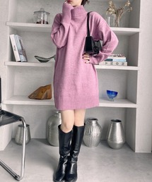 メランジニット ミドルネックワンピース
