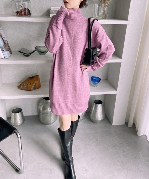 TREOVER(トレオーバー)の「メランジニット ミドルネックワンピース(ワンピース・レディース・杢グレー/アイボリー/ブルー/ピンク/ブラック/ベージュ・FREE)」の19枚目の写真