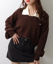 【2点セット】ラウンドネック クロップド丈 ドロップショルダー ニット ノースリーブトップス