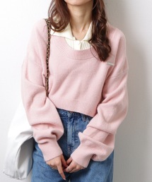 【2点セット】ラウンドネック クロップド丈 ドロップショルダー ニット ノースリーブトップス