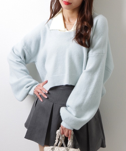 Lace Ladies(レースレディース)の「【2点セット】ラウンドネック クロップド丈 ドロップショルダー ニット ノースリーブトップス(ニット/セーター・レディース・グレー/ブルー/ブラック/ピンク/ブラウン・FREE)」の4枚目の写真