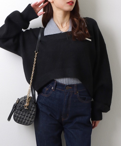 セール】【2点セット】ラウンドネック クロップド丈 ドロップ