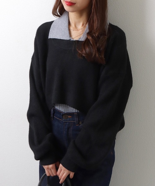 Lace Ladies(レースレディース)の「【2点セット】ラウンドネック クロップド丈 ドロップショルダー ニット ノースリーブトップス(ニット/セーター・レディース・グレー/ブルー/ブラック/ピンク/ブラウン・FREE)」の7枚目の写真