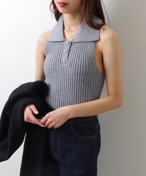 Lace Ladies(レースレディース)の「【2点セット】ラウンドネック クロップド丈 ドロップショルダー ニット ノースリーブトップス(ニット/セーター・レディース・グレー/ブルー/ブラック/ピンク/ブラウン・FREE)」の10枚目の写真