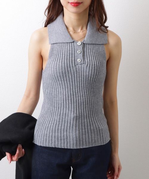 Lace Ladies(レースレディース)の「【2点セット】ラウンドネック クロップド丈 ドロップショルダー ニット ノースリーブトップス(ニット/セーター・レディース・グレー/ブルー/ブラック/ピンク/ブラウン・FREE)」の11枚目の写真