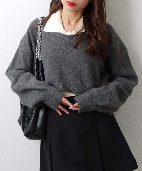 Lace Ladies(レースレディース)の「【2点セット】ラウンドネック クロップド丈 ドロップショルダー ニット ノースリーブトップス(ニット/セーター・レディース・グレー/ブルー/ブラック/ピンク/ブラウン・FREE)」の13枚目の写真