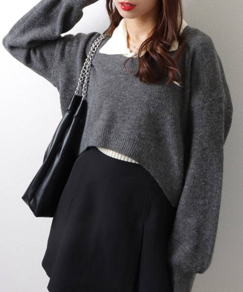 Lace Ladies(レースレディース)の「【2点セット】ラウンドネック クロップド丈 ドロップショルダー ニット ノースリーブトップス(ニット/セーター・レディース・グレー/ブルー/ブラック/ピンク/ブラウン・FREE)」の14枚目の写真