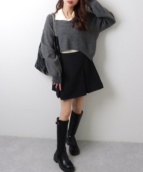 Lace Ladies(レースレディース)の「【2点セット】ラウンドネック クロップド丈 ドロップショルダー ニット ノースリーブトップス(ニット/セーター・レディース・グレー/ブルー/ブラック/ピンク/ブラウン・FREE)」の15枚目の写真