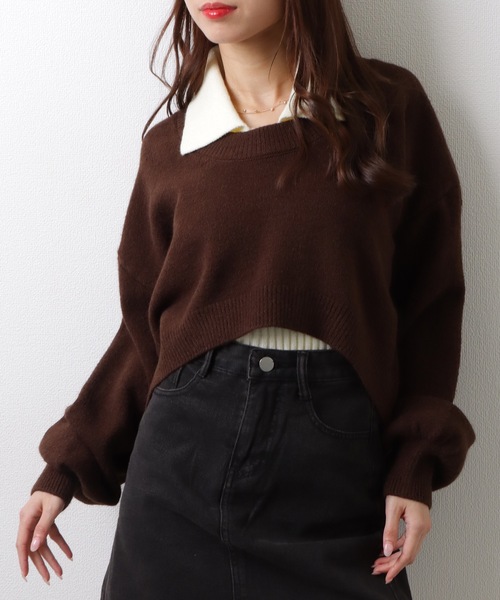 Lace Ladies(レースレディース)の「【2点セット】ラウンドネック クロップド丈 ドロップショルダー ニット ノースリーブトップス(ニット/セーター・レディース・グレー/ブルー/ブラック/ピンク/ブラウン・FREE)」の18枚目の写真