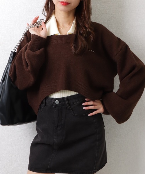 Lace Ladies(レースレディース)の「【2点セット】ラウンドネック クロップド丈 ドロップショルダー ニット ノースリーブトップス(ニット/セーター・レディース・グレー/ブルー/ブラック/ピンク/ブラウン・FREE)」の19枚目の写真