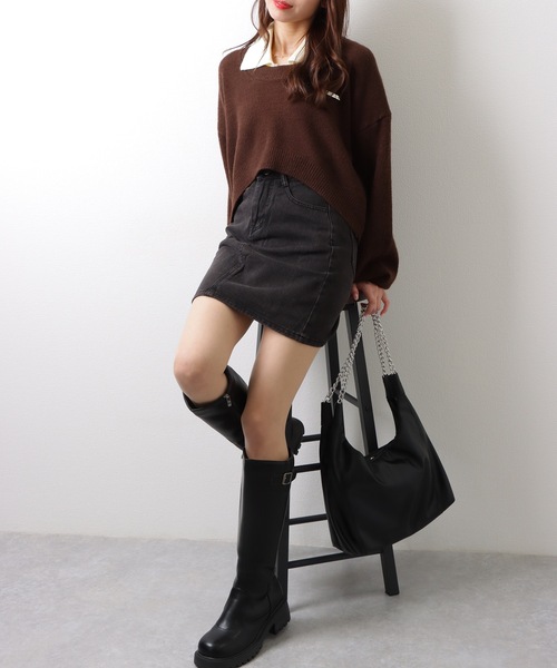 Lace Ladies(レースレディース)の「【2点セット】ラウンドネック クロップド丈 ドロップショルダー ニット ノースリーブトップス(ニット/セーター・レディース・グレー/ブルー/ブラック/ピンク/ブラウン・FREE)」の20枚目の写真