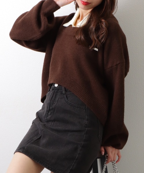 Lace Ladies(レースレディース)の「【2点セット】ラウンドネック クロップド丈 ドロップショルダー ニット ノースリーブトップス(ニット/セーター・レディース・グレー/ブルー/ブラック/ピンク/ブラウン・FREE)」の22枚目の写真