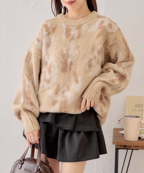 フラワージャガードルーズニット（ニット/セーター）｜Chico