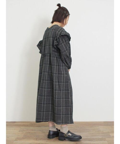 Samansa Mos2（サマンサ モスモス）の「【S/Mサイズ】柄アソート袖フリルスタンドネック前後2WAYワンピース（ワンピース・レディース・チャコールグレー/サックスブルー/ベージュ/レッド・S/M）」の10枚目の写真