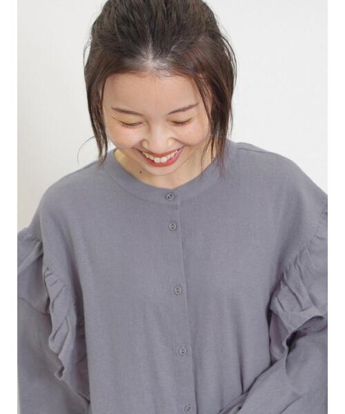 Samansa Mos2（サマンサ モスモス）の「【S/Mサイズ】柄アソート袖フリルスタンドネック前後2WAYワンピース（ワンピース・レディース・チャコールグレー/サックスブルー/ベージュ/レッド・S/M）」の14枚目の写真