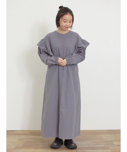 Samansa Mos2（サマンサ モスモス）の「【S/Mサイズ】柄アソート袖フリルスタンドネック前後2WAYワンピース（ワンピース・レディース・チャコールグレー/サックスブルー/ベージュ/レッド・S/M）」の16枚目の写真