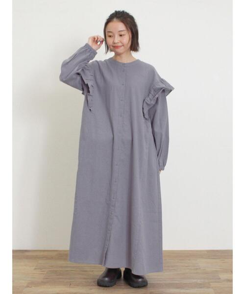 Samansa Mos2（サマンサ モスモス）の「【S/Mサイズ】柄アソート袖フリルスタンドネック前後2WAYワンピース（ワンピース・レディース・チャコールグレー/サックスブルー/ベージュ/レッド・S/M）」の17枚目の写真