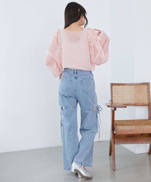 MAJESTIC LEGON（マジェスティックレゴン）の「レースアップメッシュニット（ニット/セーター・レディース・イエロー/ピンク/アイボリー/チャコールグレー・MEDIUM）」の19枚目の写真