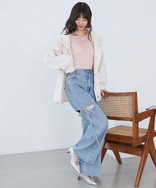 MAJESTIC LEGON（マジェスティックレゴン）の「レースアップメッシュニット（ニット/セーター・レディース・イエロー/ピンク/アイボリー/チャコールグレー・MEDIUM）」の20枚目の写真