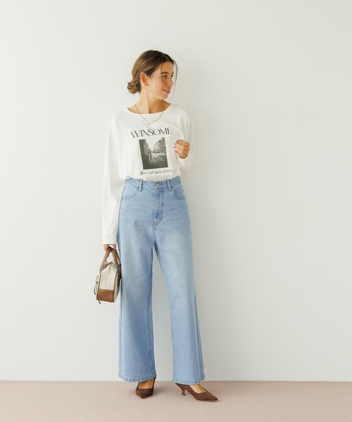 BAYFLOW（ベイフロー）の「[ウエストゴム・脚長効果抜群!!]ベーシックワイドデニム（デニムパンツ・レディース・サックスブルー/インディゴブルー・SMALL/MEDIUM/LARGE）」の3枚目の写真