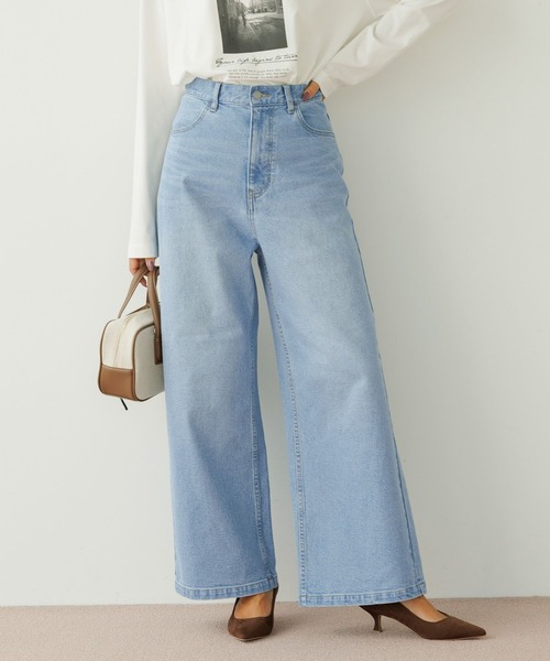 BAYFLOW（ベイフロー）の「[ウエストゴム・脚長効果抜群!!]ベーシックワイドデニム（デニムパンツ・レディース・サックスブルー/インディゴブルー・SMALL/MEDIUM/LARGE）」の4枚目の写真