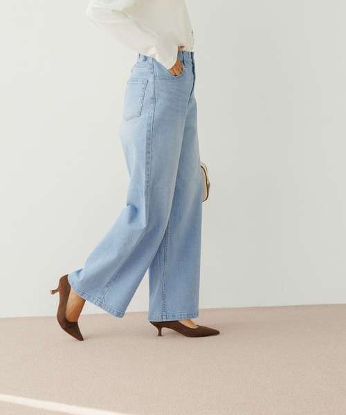 BAYFLOW（ベイフロー）の「[ウエストゴム・脚長効果抜群!!]ベーシックワイドデニム（デニムパンツ・レディース・サックスブルー/インディゴブルー・SMALL/MEDIUM/LARGE）」の5枚目の写真