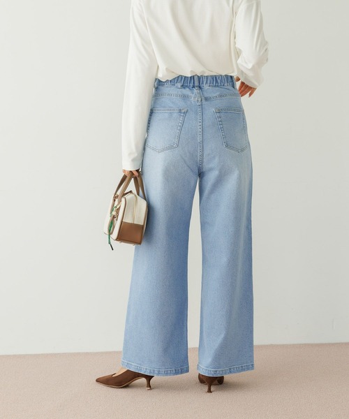 BAYFLOW（ベイフロー）の「[ウエストゴム・脚長効果抜群!!]ベーシックワイドデニム（デニムパンツ・レディース・サックスブルー/インディゴブルー・SMALL/MEDIUM/LARGE）」の6枚目の写真