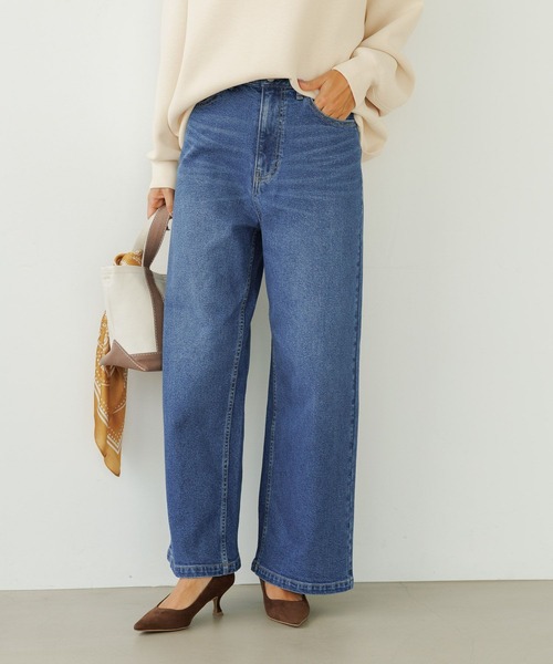 BAYFLOW（ベイフロー）の「[ウエストゴム・脚長効果抜群!!]ベーシックワイドデニム（デニムパンツ・レディース・サックスブルー/インディゴブルー・SMALL/MEDIUM/LARGE）」の14枚目の写真