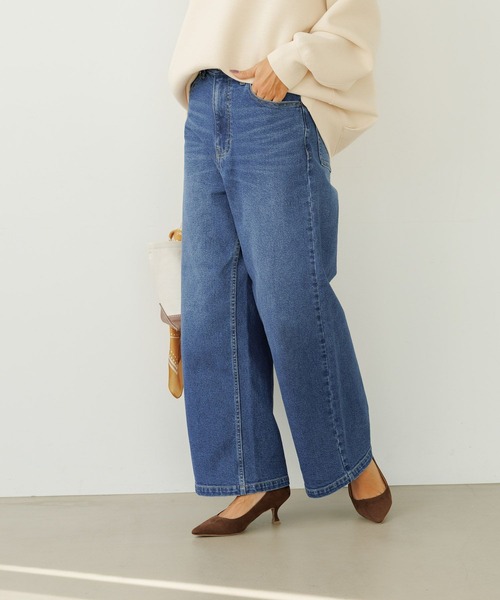 BAYFLOW（ベイフロー）の「[ウエストゴム・脚長効果抜群!!]ベーシックワイドデニム（デニムパンツ・レディース・サックスブルー/インディゴブルー・SMALL/MEDIUM/LARGE）」の16枚目の写真