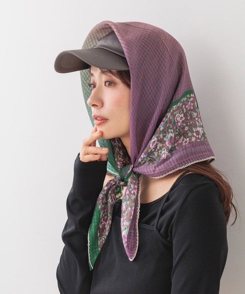 mysty woman（ミスティウーマン）の「フラワープリントスカーフ  292591（バンダナ/スカーフ・レディース・グリーン/パープル/ラベンダー・FREE）」の19枚目の写真