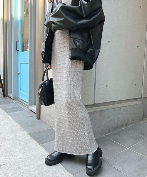 Futier land(フューティアランド)の「ニットタイトスカート(スカート・レディース・アイボリー/ブラック/イエロー/ライトグレー/レッド・FREE)」の4枚目の写真