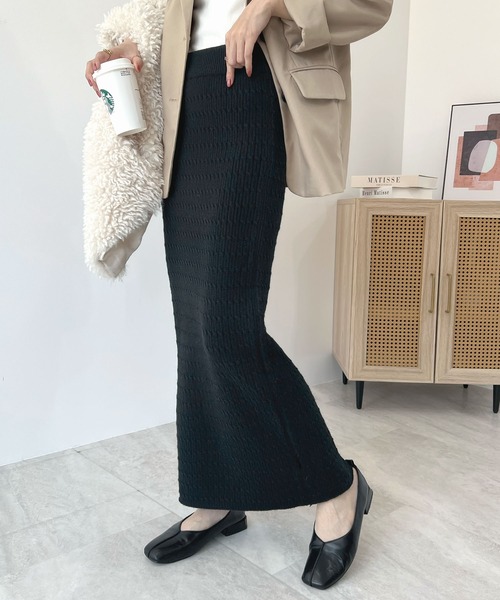 Futier land(フューティアランド)の「ニットタイトスカート(スカート・レディース・アイボリー/ブラック/イエロー/ライトグレー/レッド・FREE)」の3枚目の写真