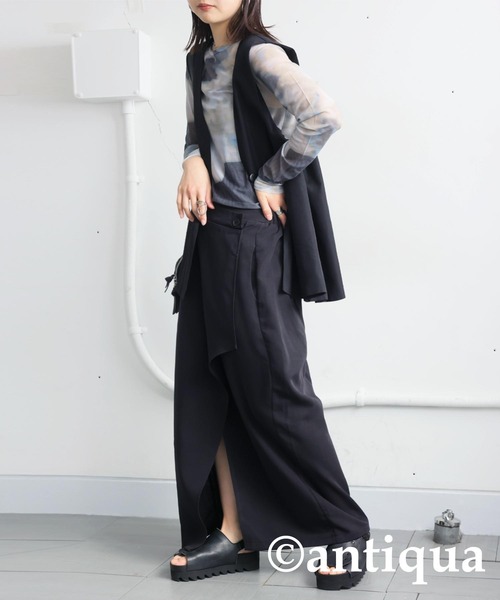 antiqua(アンティカ)の「スリットデザインスカート(スカート・レディース・グレー/ブラック・ONESIZE)」の4枚目の写真
