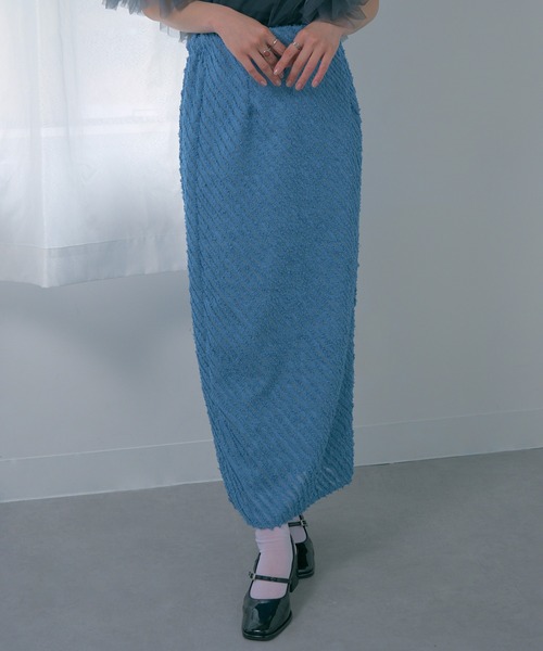 MAGASIN DE MODE Chou Chou(マガジンデモードシュシュ)の「【MAGASIN DE MODE Chou Chou】シアー ミニフリンジジャガード タイトスカート XNN(スカート・レディース・アイボリー/ブルー・FREE)」の4枚目の写真