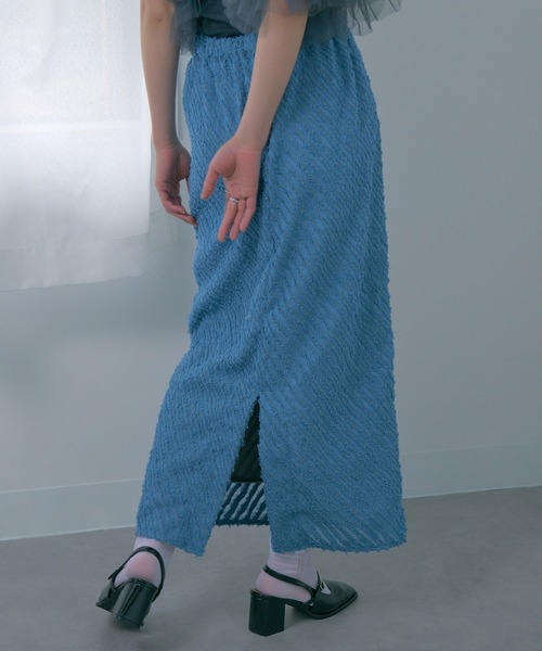 MAGASIN DE MODE Chou Chou(マガジンデモードシュシュ)の「【MAGASIN DE MODE Chou Chou】シアー ミニフリンジジャガード タイトスカート XNN(スカート・レディース・アイボリー/ブルー・FREE)」の6枚目の写真