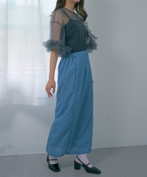 MAGASIN DE MODE Chou Chou(マガジンデモードシュシュ)の「【MAGASIN DE MODE Chou Chou】シアー ミニフリンジジャガード タイトスカート XNN(スカート・レディース・アイボリー/ブルー・FREE)」の9枚目の写真