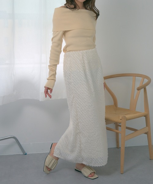 MAGASIN DE MODE Chou Chou(マガジンデモードシュシュ)の「【MAGASIN DE MODE Chou Chou】シアー ミニフリンジジャガード タイトスカート XNN(スカート・レディース・アイボリー/ブルー・FREE)」の15枚目の写真