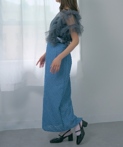MAGASIN DE MODE Chou Chou(マガジンデモードシュシュ)の「【MAGASIN DE MODE Chou Chou】シアー ミニフリンジジャガード タイトスカート XNN(スカート・レディース・アイボリー/ブルー・FREE)」の8枚目の写真